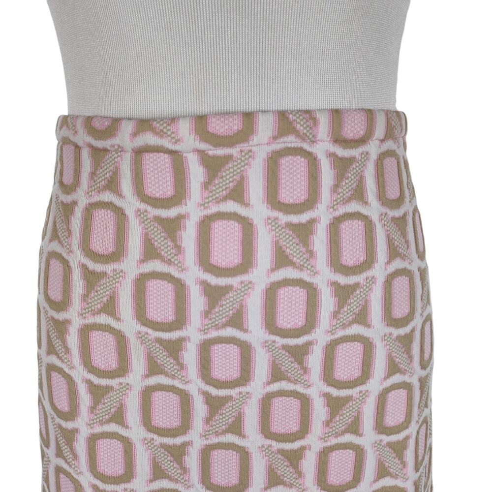 Vintage 60s Mod Skirt 1X Pink Geometric Jacquard Knee Length Retro